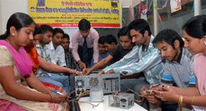 Rurul youths being imparted training in computer hardware and networking trade in Bathinda on Friday. 