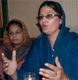 Nagina Begum interacting with the media on Friday. 