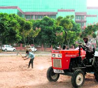 Venue being readied for the Mullanpur Eco City draw of lots near GMADA office, Phase VIII, in Mohali