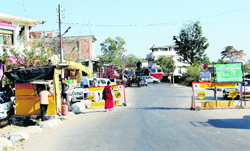 A toll tax barrier in the Yol Cantonment area near Dharamsala