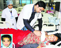 Pooja undergoes treatment at a hospital in Jalandhar on Friday; and (inset) Swayam.