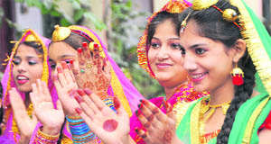 Girls participate in Giddha during the Youth Fest at SDP College in Ludhiana.