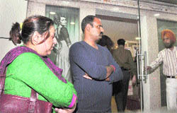 Maya Das Gupta, wife of an Army officer, after her jewellery was allegedly stolen from a beauty parlour at Sarabha Nagar in Ludhiana on Friday. 