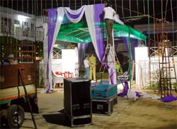 A marriage palace being decked up for a programme, in Bathinda on Sunday evening