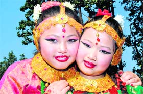 Two girls during the 37th Khalanga Fair in Dehradun on Sunday