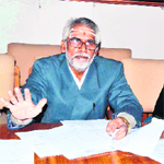 Prakash Jha, father of the late Swami Nigmanand, in Haridwar on Sunday.