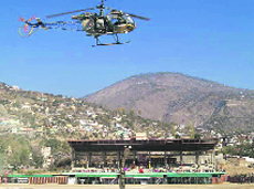 An Army helicopter during the air show in Doda on Sunday. 