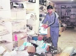 The ransacked sanitary shop from where thieves stole equipment and cash in Ludhiana on Saturday night