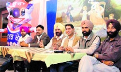 Office-bearers of Mata Sahib Kaur Sports Club, Jarkhar, at a press conference in Ludhiana on Sunday