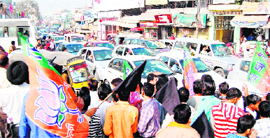 Traffic jam at Hall Gate during a BJP protest in Amritsar on Monday. 