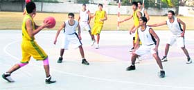The final match between Government Multi-Purpose School, Patiala, and BKSP Bangladesh in progress during Rao Jai Singh and Shanta S Singh Memorial Basketball Tournament-2011 at NPS, Sector 18, in Chandigarh on Monday