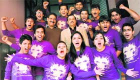 Sweet is the taste of victory: Members of the DAV Dramatics Club Aaghaaz, who won the first position in the skit category during the 27th North Zone inter-varsity competition, which had 29 universities participating in various events, at Lovely Professional University in Jalandhar