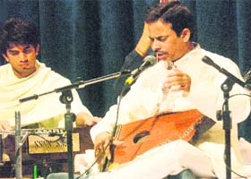 Pandit Bholenath Mishra performs at Law Bhavan, Sector 37, Chandigarh, on Monday