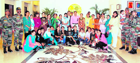 Girls from Kashmir campaign for Operation Sadbhavana organised by the 29 Rashtriya Rifles in Gurgaon. 