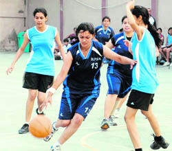 Students in action during the Basketball and Volleyball Annual Tournament organised by PBN School, Gurgaon