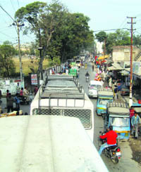 A traffic jam in Kangra town. 
