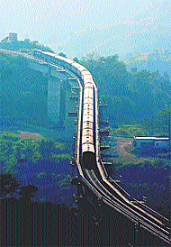 A train chugs on the serpentine Udhampur-Jammu track.