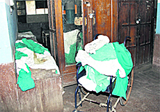 Dirty linens lie near the toilets of the Maternity Ward of the Civil Hospital in Jalandhar.