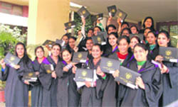 Students in a jubilant mood after a convocation and prize distribution function at the College of Home Science, PAU, in Ludhiana