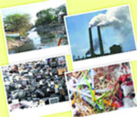 A collage shows various types of pollutants that can be hazardous for environment and human beings.