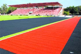 A view of an under-construction AstroTurf at Government Rajindra College in Bathinda