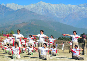 Policewomen rehearse on the eve of World AIDS Day at Dharamsala on Wednesday. 