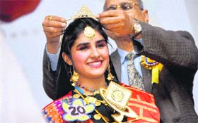 Harjot Kaur being crowned Miss Fresher at DMC, Ludhiana, on Wednesday