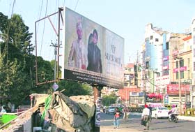 A file photo of a unipole installed on the Mall Road in Ludhiana