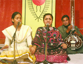 Amita Sinha Mahapatra and Aliya Rasheed from Pakistan perform at Spingdales School in Amritsar on Thursday. 