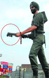 The bayonet from the martyr Nand Singhs statue at the Fauji Chowk has gone missing. 