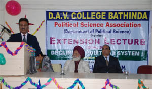 An extension lecture is going on over Decline in Political System in Bathinda on Thursday. 
