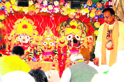 A religious procession being taken out at Har-ki-Pauri in Haridwar on Thursday