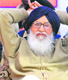 Chief Minister Parkash Singh Badal in a relaxed mood at Mehraj village in Bathinda on Thursday.