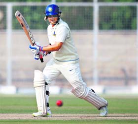 Bengals Sourav Ganguly plays a shot against Haryana during their Ranji Trophy match in Rohtak on Thursday