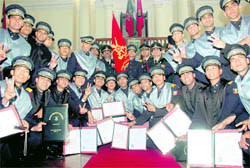 Prize winners at the graduation ceremony of the Army Cadet College (ACC) at the Indian Military Academy (IMA) in Dehradun on Friday