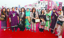 Pakistani traders at the Punjab International Trade Expo in Amritsar on Friday.