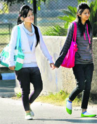 Students sport trendy woollens on the Jammu University campus. 
