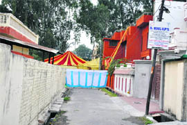 A road blocked for a personal function in a posh area in Jammu.