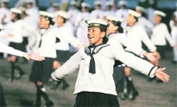 Members of the Sea Cadet Corps of the Indian Navy rehearse for Navy Day celebrations at the Gateway of India in Mumbai on Friday. December 4 is celebrated as Navy Day as a tribute to maritime operations during the 1971 Indo-Pak War