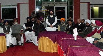 Moga MC president Barjinder Brar addressing the councillors during a dinner hosted by him at Moga on Friday.