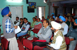 Teachers attend an Edusat meeting at Government Girls' Senior Secondary School in Bathinda 