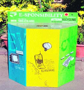 A view of a unique bin set up for e-waste at CII, Sector 31, in Chandigarh