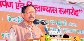 Uttarakhand Chief Minister BC Khanduri addresses a gathering in Dehradun on Saturday.
