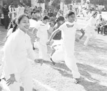 Differently abled children participate in a race in Sirsa on Saturday