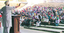 PPP chief Manpreet Singh Badal addresses a gathering in Ludhiana