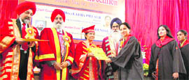 NAAC Adviser Dr Lalitha Pillai give away degrees at the convocation of Khalsa College in Amritsar on Sunday.