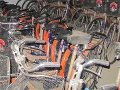 Bicycles stored in a classroom at a school in Malwa. 