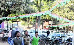 Plastic banners and flags being used by political parties to campaign ahead of MC elections in Chandigarh.