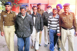 The robbery and snatching accused at the Sector-3 police station in Chandigarh on Sunday.