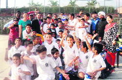 The Aryan School team that won the overall trophy in the Sixth State-level Roller Skating Championship held at Kasiga School in Dehradun on Sunday. 